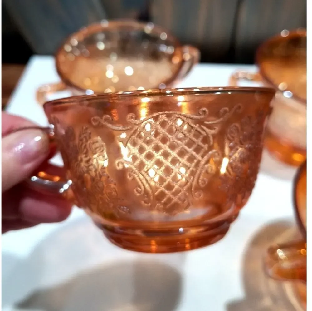 569. Set of 4 Pcs Federal Glass Normandie Bouquet Lattice Cream Sugar